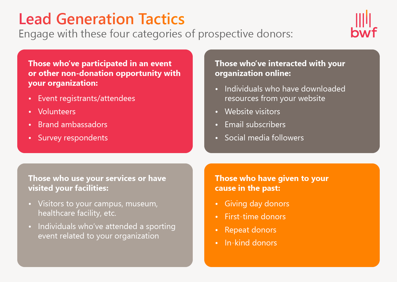 These are a few lead generation ideas for your annual giving campaign.